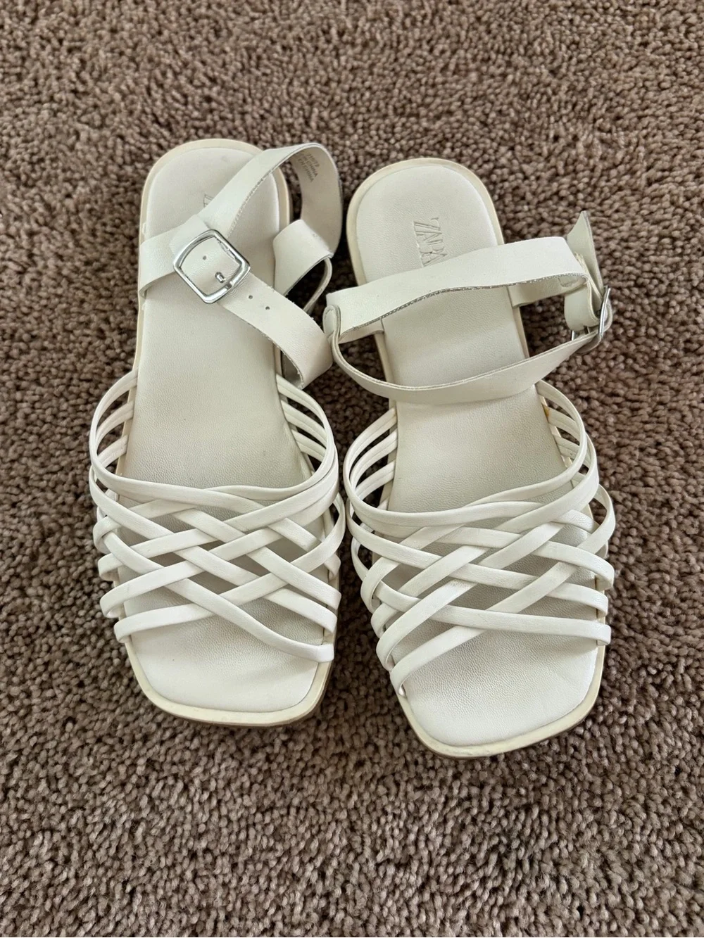Zara Cream Woven Strappy Kids Sandals with Ankle Buckle